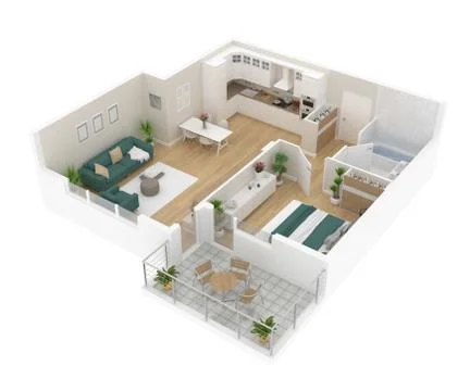 Floor plan top view. Apartment interior isolated on white background. 3D render Stock Illustration
