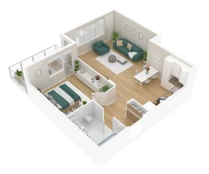 Floor plan top view. Apartment interior isolated on white background. 3D render Stock Illustration