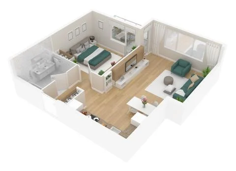Floor plan top view. Apartment interior isolated on white background. 3D render Stock Illustration