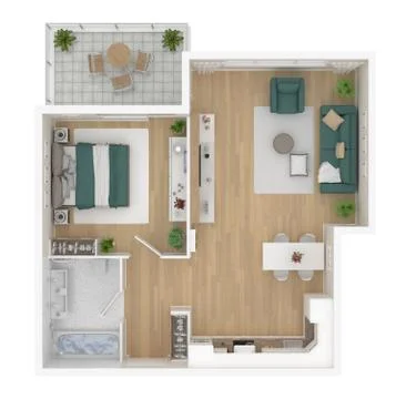 Floor plan top view. Apartment interior isolated on white background. 3D render Stock Illustration