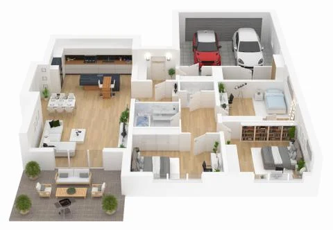 Floor plan top view. House interior isolated on white background. 3D render Stock Illustration