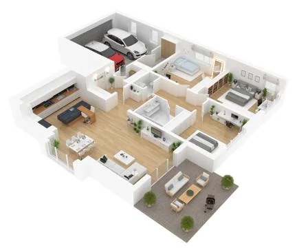 Floor plan top view. House interior isolated on white background. 3D render Stock Illustration