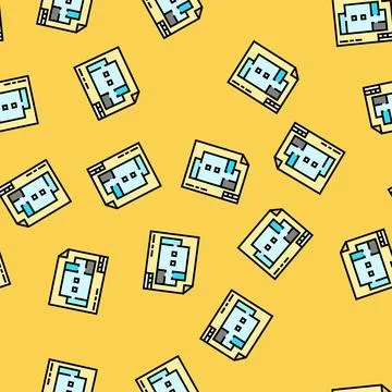 Floor plans architectural drafter vector seamless pattern Stock Illustration