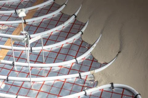 Floor plumber heating system, underfloor plumber heating concept, a building Stock Photos
