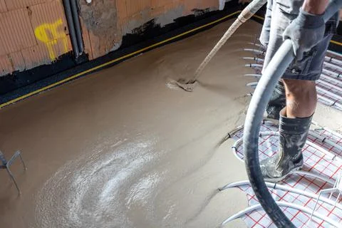Floor plumber heating system, underfloor plumber heating concept, a building Fotos Stock