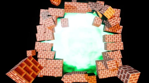Floor of red bricks blown away to portal - Minecraft intro outro Stock Footage 268740754