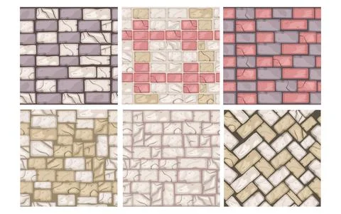 Floor stone vector texture set, brick wall isolated seamless patterns イラスト素材