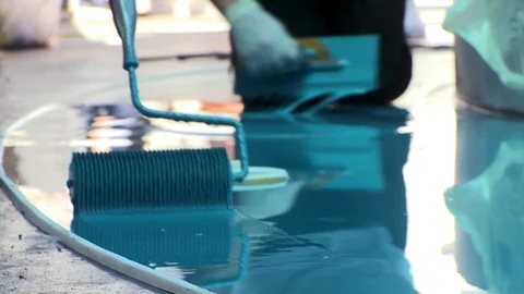 Floor surface painting with roller and epoxy resin paint 9 Stock Footage 123725241