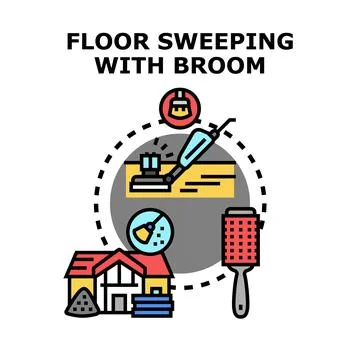 Floor sweeping and cleaning tools concept vector Illustrazione stock