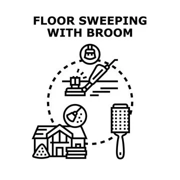 Floor sweeping and cleaning tools concept vector Stock Illustration