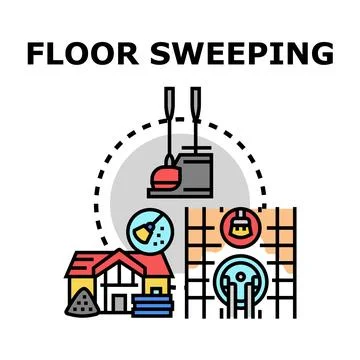 Floor sweeping process and cleanup equipment concept Stock Illustration