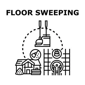 Floor sweeping process and cleanup equipment concept 库存插图