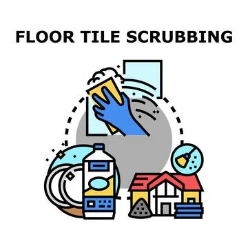 Floor tile scrubbing process for home cleaning and renovation 스톡 일러스트