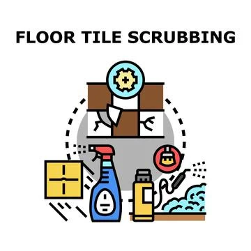 Floor tile scrubbing process for home cleaning 스톡 일러스트