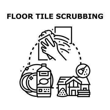 Floor tile scrubbing process for home cleaning and renovation Stock Illustration