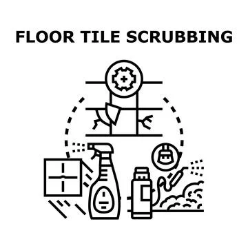 Floor tile scrubbing process for home cleaning 스톡 일러스트