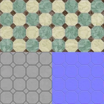 Floor tiles seamless generated texture (with diffuse, bump and normal map) Stock Illustration