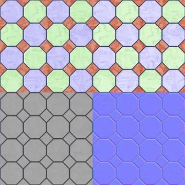 Floor tiles seamless generated texture (with diffuse, bump and normal map) Stock Illustration