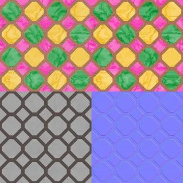 Floor tiles seamless generated texture (with diffuse, bump and normal map) Stock Illustration