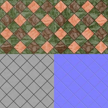 Floor tiles seamless generated texture (with diffuse, bump and normal map) Stock Illustration