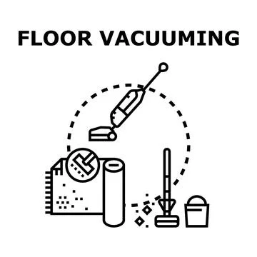 Floor vacuuming process with cleaning equipment and tools Stock Illustration