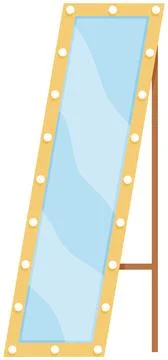 Floor wooden frame mirror rectangular shape isolated. Hallway, bedroom interior Stock Illustration