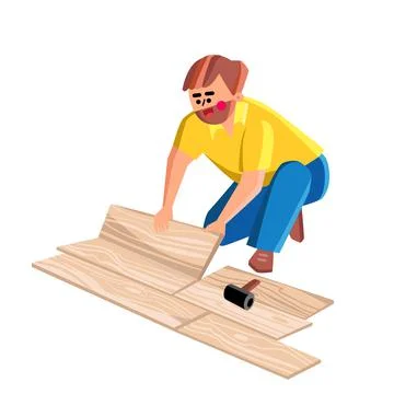 Floor Worker Lay Wooden Panel Of Laminate Vector Illustrazione stock