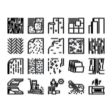 Flooring floor materials installation collection vector icons Stock Illustration