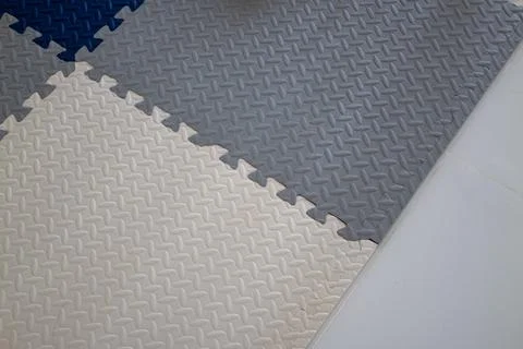 Flooring installation process workshop image series indoor space overhead v.. Stock Photos