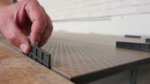 Flooring installation work master builder construction home renovation building Video stock 155659685