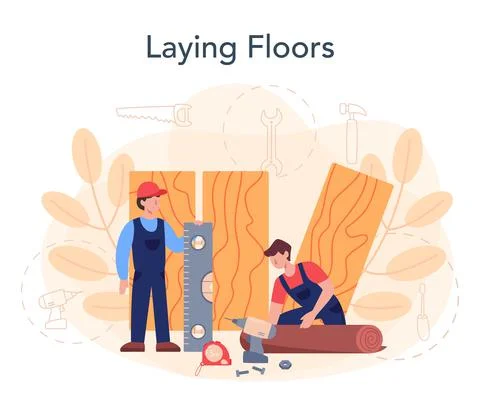 Flooring installer. Professional parquet laying, wooden or tile floor. Stock Illustration