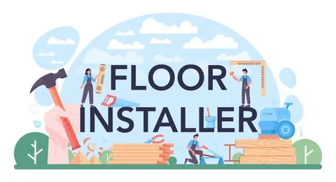 Flooring installer typographic header. Professional parquet laying, wooden Stock Illustration