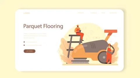Flooring installer web banner or landing page. Professional Stock Illustration