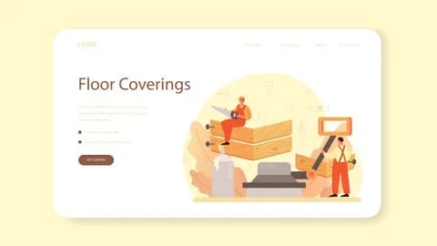 Flooring installer web banner or landing page. Professional Stock Illustration