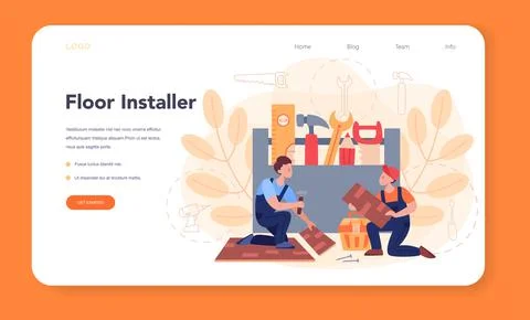 Flooring installer web banner or landing page. Professional parquet laying Stock Illustration