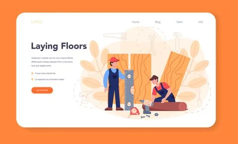 Flooring installer web banner or landing page. Professional parquet laying Stock Illustration