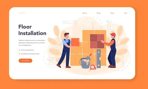 Flooring installer web banner or landing page. Professional parquet laying Stock Illustration