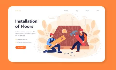 Flooring installer web banner or landing page. Professional parquet laying Stock Illustration