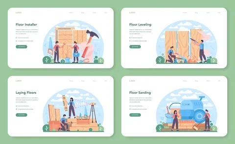 Flooring installer web banner or landing page set. Professional parquet laying Ilustración de archivo