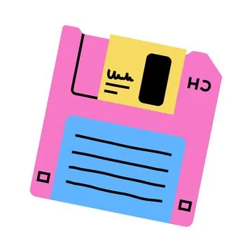 Floppy as Data Storage and Bright Item from Nineties Vector Illustration Stock Illustration