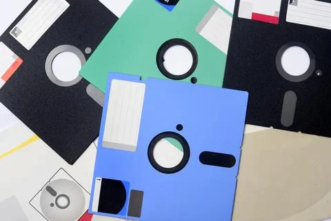 Floppy disc background and texture with random composition and colors Stock Photos