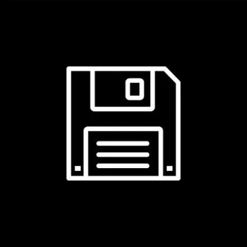 Floppy Disc Line Icon On Black Background. Black Flat Style Vector Illustrati Stock Illustration