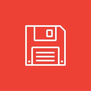 Floppy Disc Line Icon On Red Background. Red Flat Style Vector Illustration 스톡 일러스트