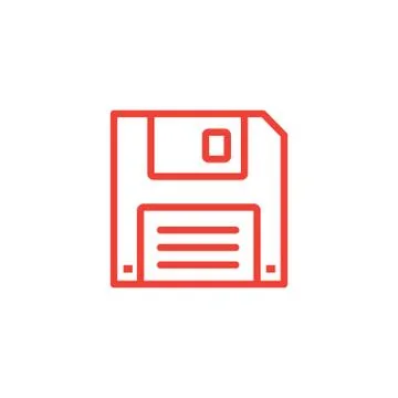 Floppy Disc Line Red Icon On White Background. Red Flat Style Vector Stock Illustration