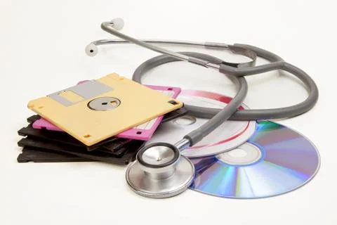 Floppy disk CD and stethoscope Stock Photos