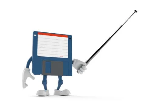 Floppy disk character with pointer stick Illustrazione stock