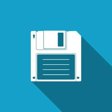 Floppy disk for computer data storage icon isolated with long shadow. Diskette 스톡 일러스트