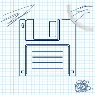 Floppy disk for computer data storage line sketch icon isolated on white Stock Illustration