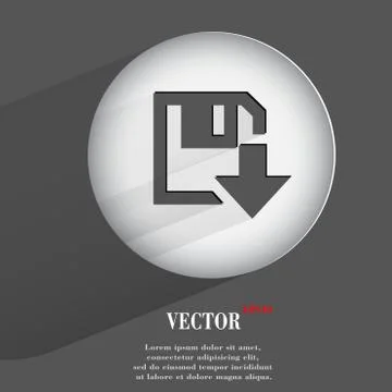 Floppy disk download. Flat modern web button with long shadow and space for y 库存插图