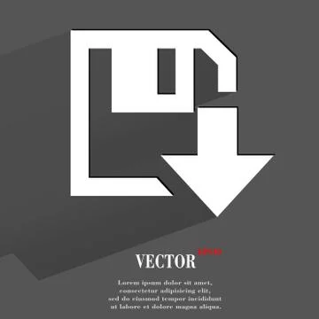 Floppy disk download. Flat modern web button with long shadow and space for y Illustrazione stock